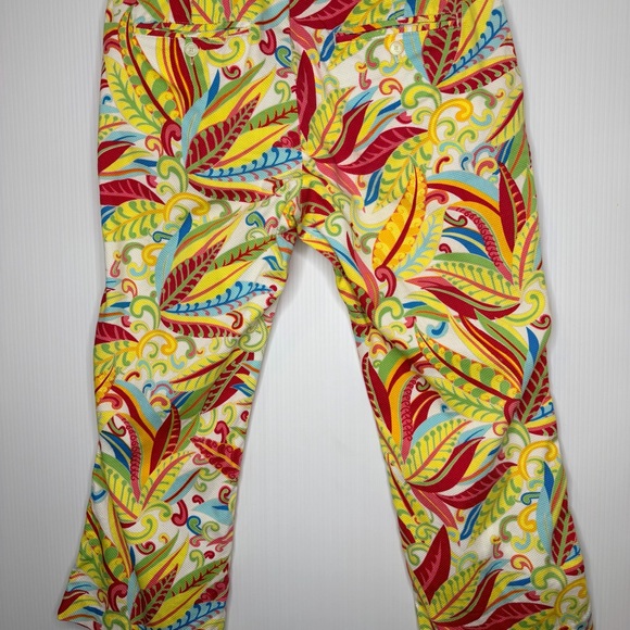 Tommy Hilfiger Y2K Tropical Floral Leaf Print Cropped Pants Multi-Color Size 10 - Picture 9 of 16